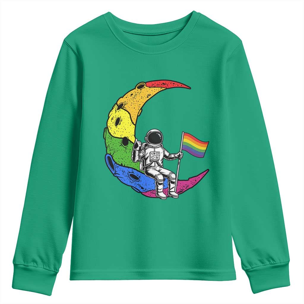 Rainbow Astronaut On The Moon LGBT Youth Sweatshirt Spaceman Pride Month
