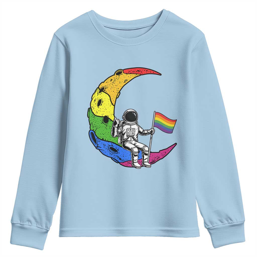 Rainbow Astronaut On The Moon LGBT Youth Sweatshirt Spaceman Pride Month