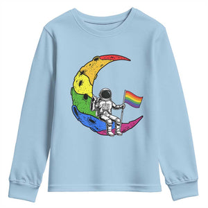Rainbow Astronaut On The Moon LGBT Youth Sweatshirt Spaceman Pride Month