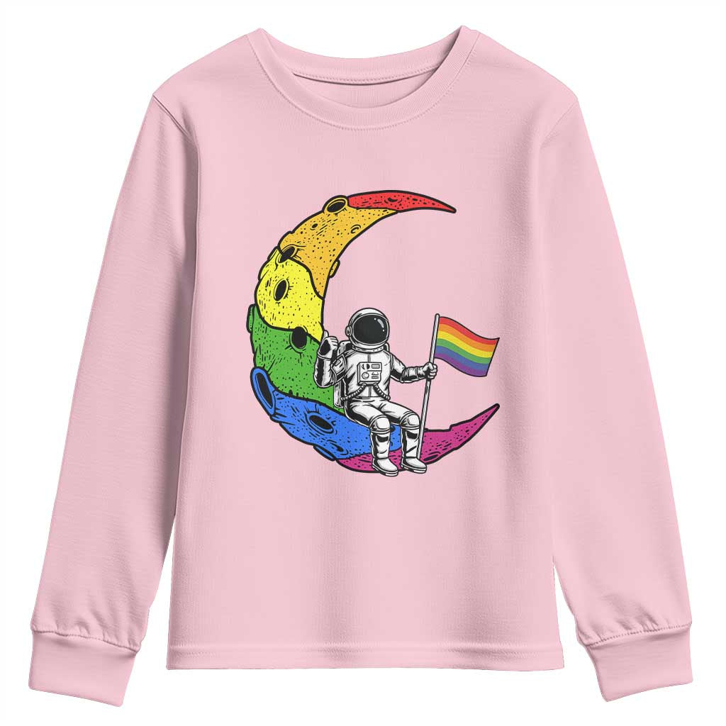 Rainbow Astronaut On The Moon LGBT Youth Sweatshirt Spaceman Pride Month