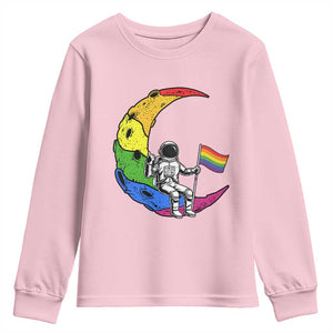 Rainbow Astronaut On The Moon LGBT Youth Sweatshirt Spaceman Pride Month