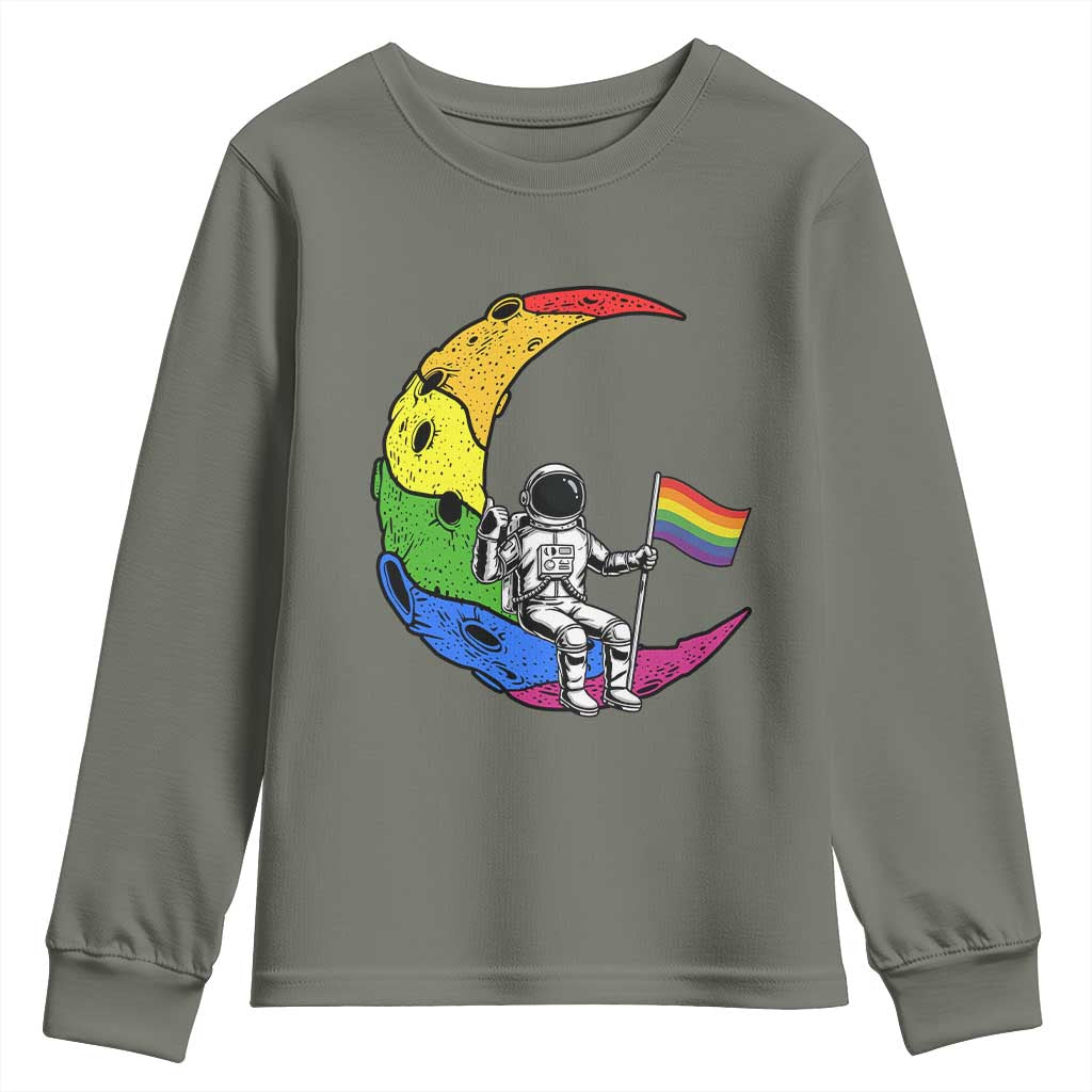 Rainbow Astronaut On The Moon LGBT Youth Sweatshirt Spaceman Pride Month