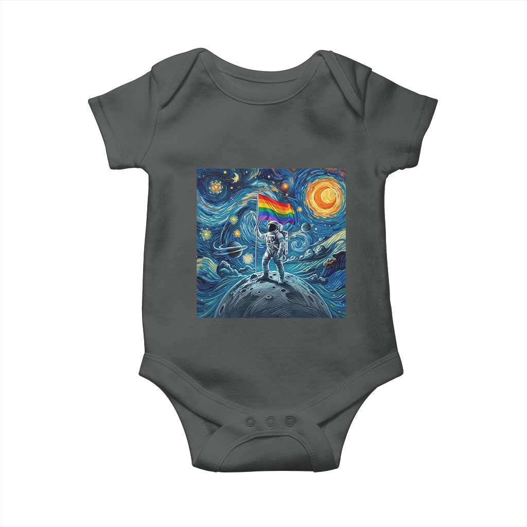 LGBTQ Rainbow Moon Astronaut Baby Onesie Starry Night Graphic TS12 Dark Heather Print Your Wear