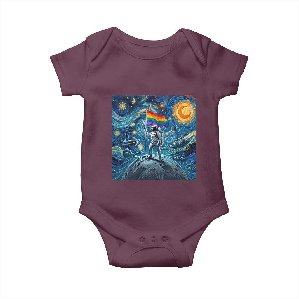 LGBTQ Rainbow Moon Astronaut Baby Onesie Starry Night Graphic TS12 Maroon Print Your Wear