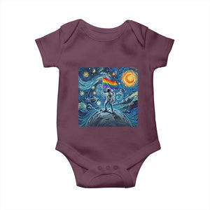 LGBTQ Rainbow Moon Astronaut Baby Onesie Starry Night Graphic TS12 Maroon Print Your Wear