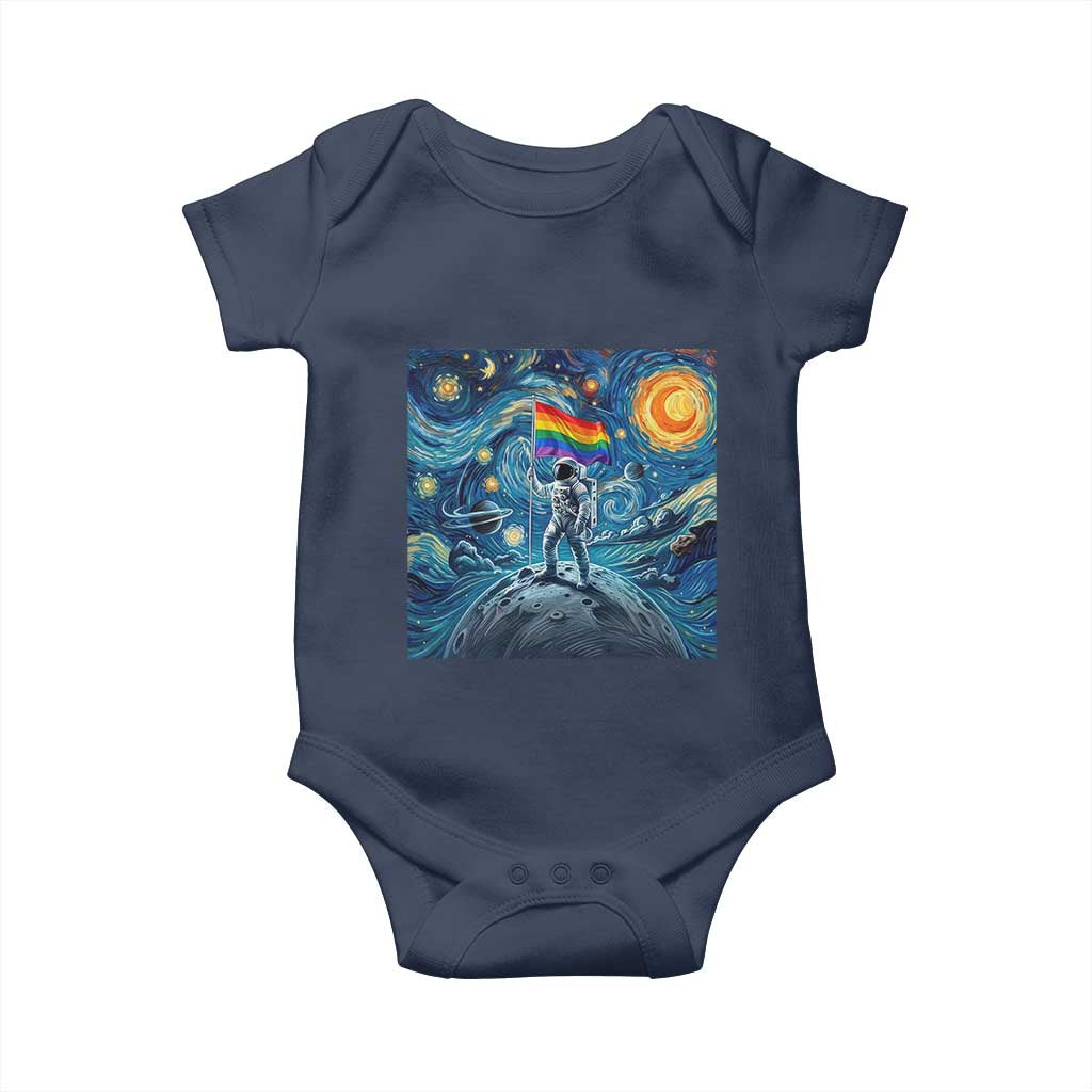 LGBTQ Rainbow Moon Astronaut Baby Onesie Starry Night Graphic TS12 Navy Print Your Wear