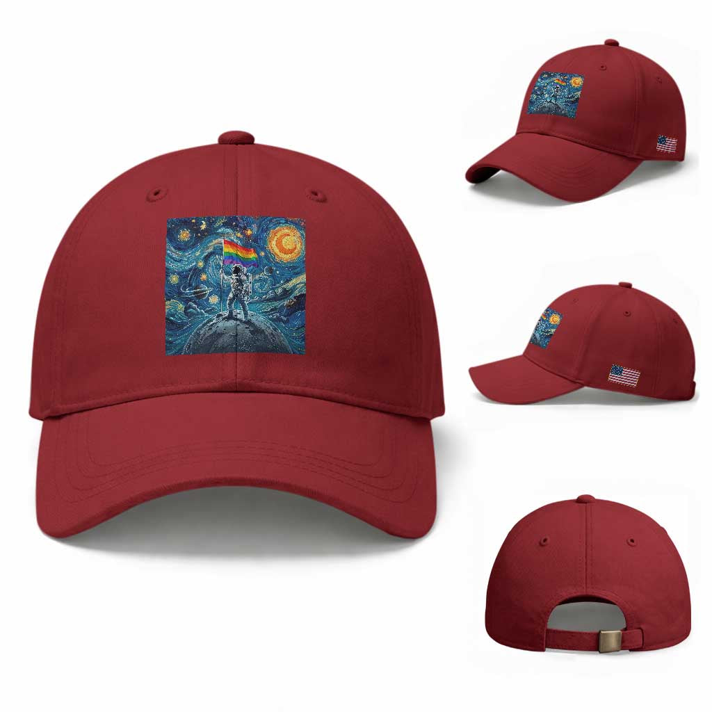 LGBTQ Rainbow Moon Astronaut Baseball Cap Starry Night Graphic TS12 Baseball Cap Universal Fit Cherry Red Print Your Wear