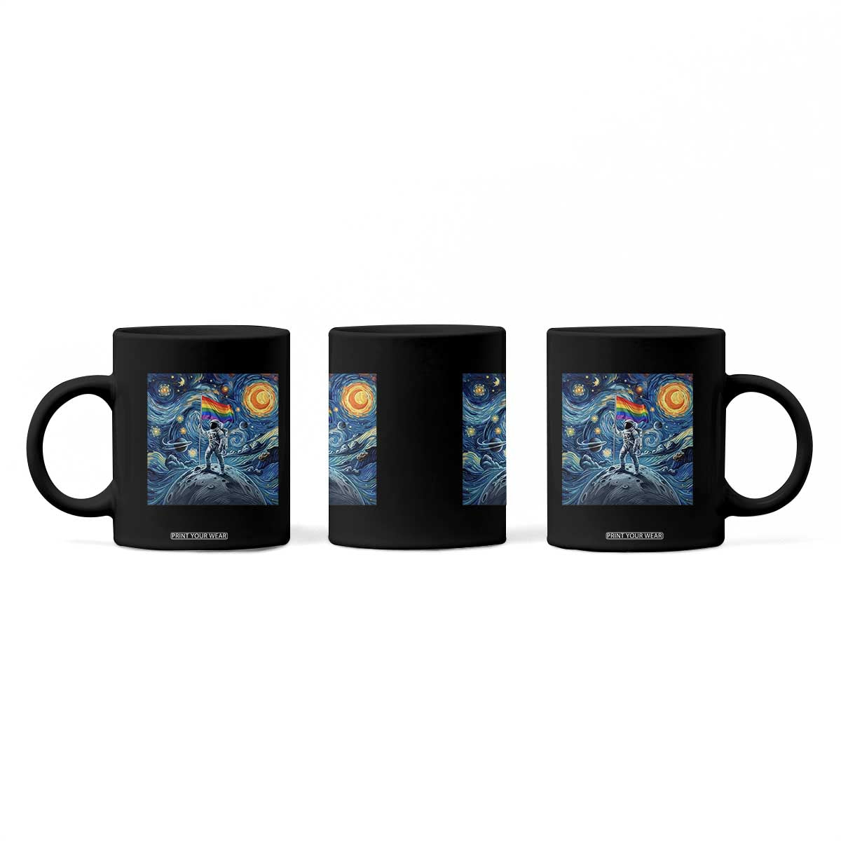 LGBTQ Rainbow Moon Astronaut Coffee Mug Starry Night Graphic TS12 Print Your Wear