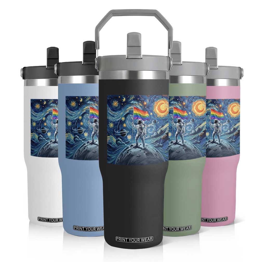 LGBTQ Rainbow Moon Astronaut Flip Straw Tumbler Starry Night Graphic TS12 Print Your Wear