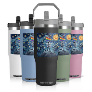 LGBTQ Rainbow Moon Astronaut Flip Straw Tumbler Starry Night Graphic TS12 Print Your Wear