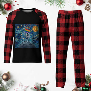 LGBTQ Rainbow Moon Astronaut Plaid Pajama Set Starry Night Graphic TS12 Buffalo Plaid Print Your Wear