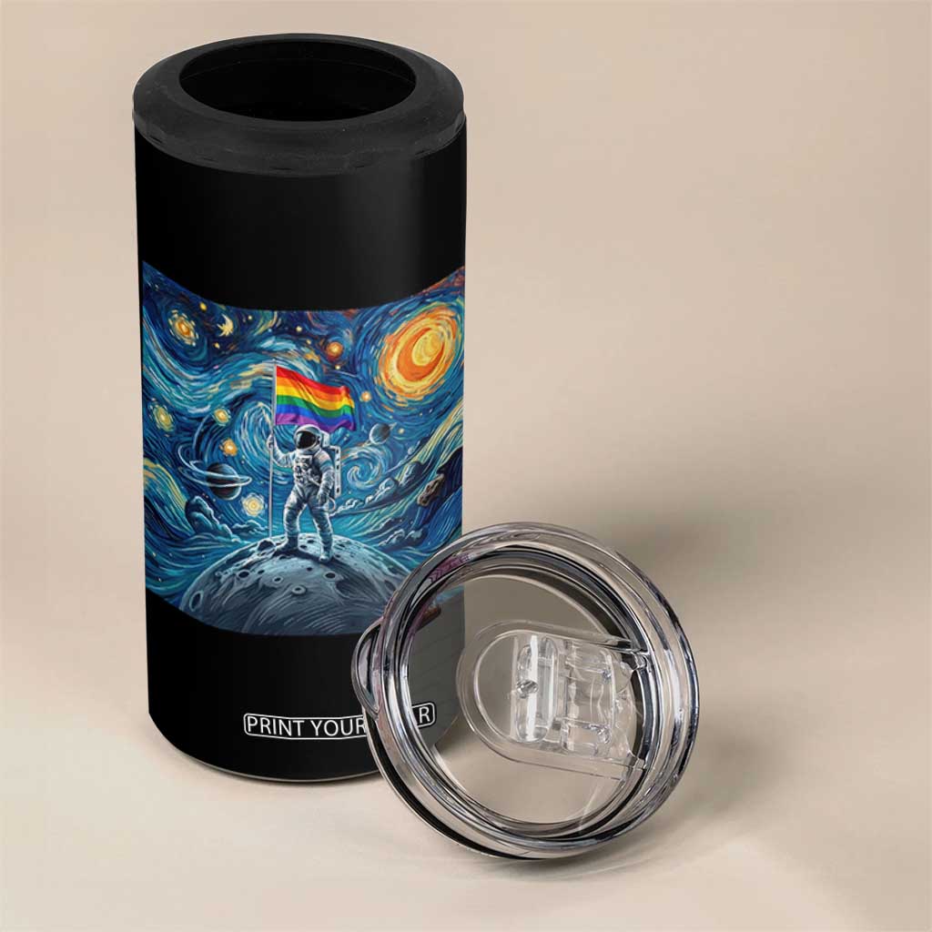 LGBTQ Rainbow Moon Astronaut 4 in 1 Can Cooler Tumbler Starry Night Graphic TS12 Print Your Wear