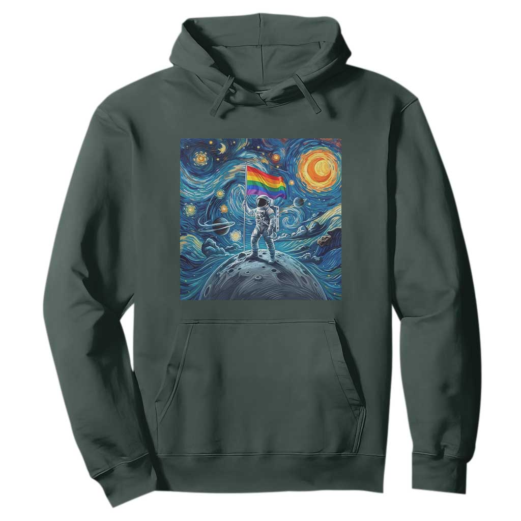 LGBTQ Rainbow Moon Astronaut Hoodie Starry Night Graphic TS12 Dark Forest Green Print Your Wear