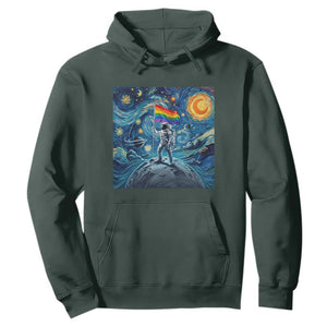 LGBTQ Rainbow Moon Astronaut Hoodie Starry Night Graphic TS12 Dark Forest Green Print Your Wear