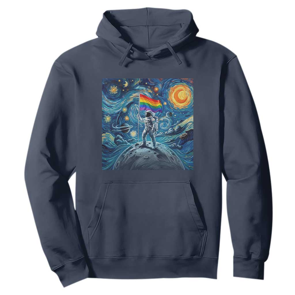 LGBTQ Rainbow Moon Astronaut Hoodie Starry Night Graphic TS12 Navy Print Your Wear