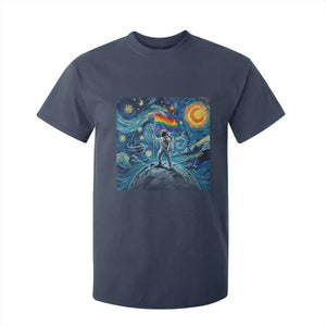 LGBTQ Rainbow Moon Astronaut T Shirt For Kid Starry Night Graphic TS12 Navy Print Your Wear