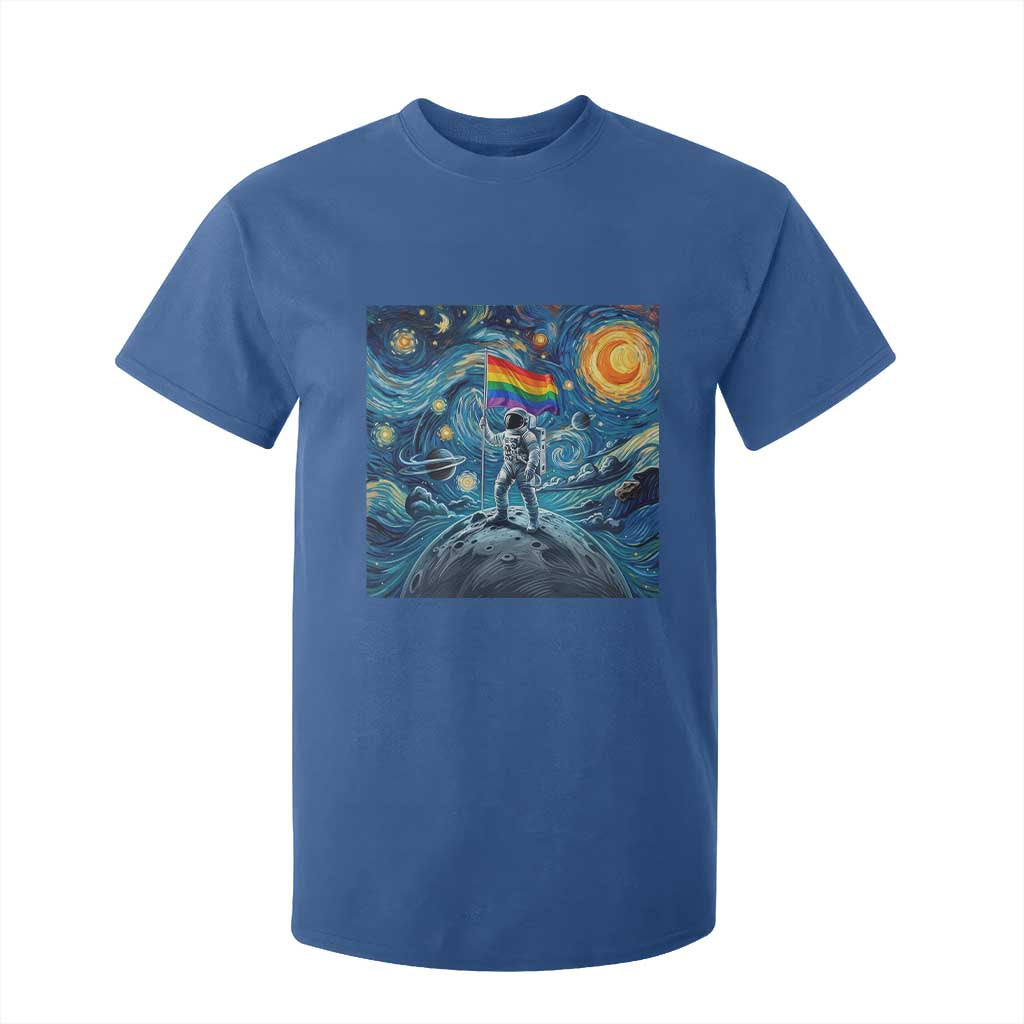 LGBTQ Rainbow Moon Astronaut T Shirt For Kid Starry Night Graphic TS12 Royal Blue Print Your Wear