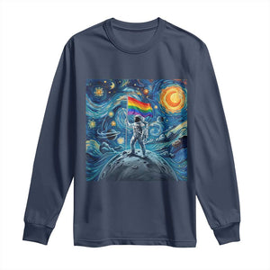 LGBTQ Rainbow Moon Astronaut Long Sleeve Shirt Starry Night Graphic TS12 Navy Print Your Wear