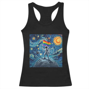 LGBTQ Rainbow Moon Astronaut Racerback Tank Top Starry Night Graphic
