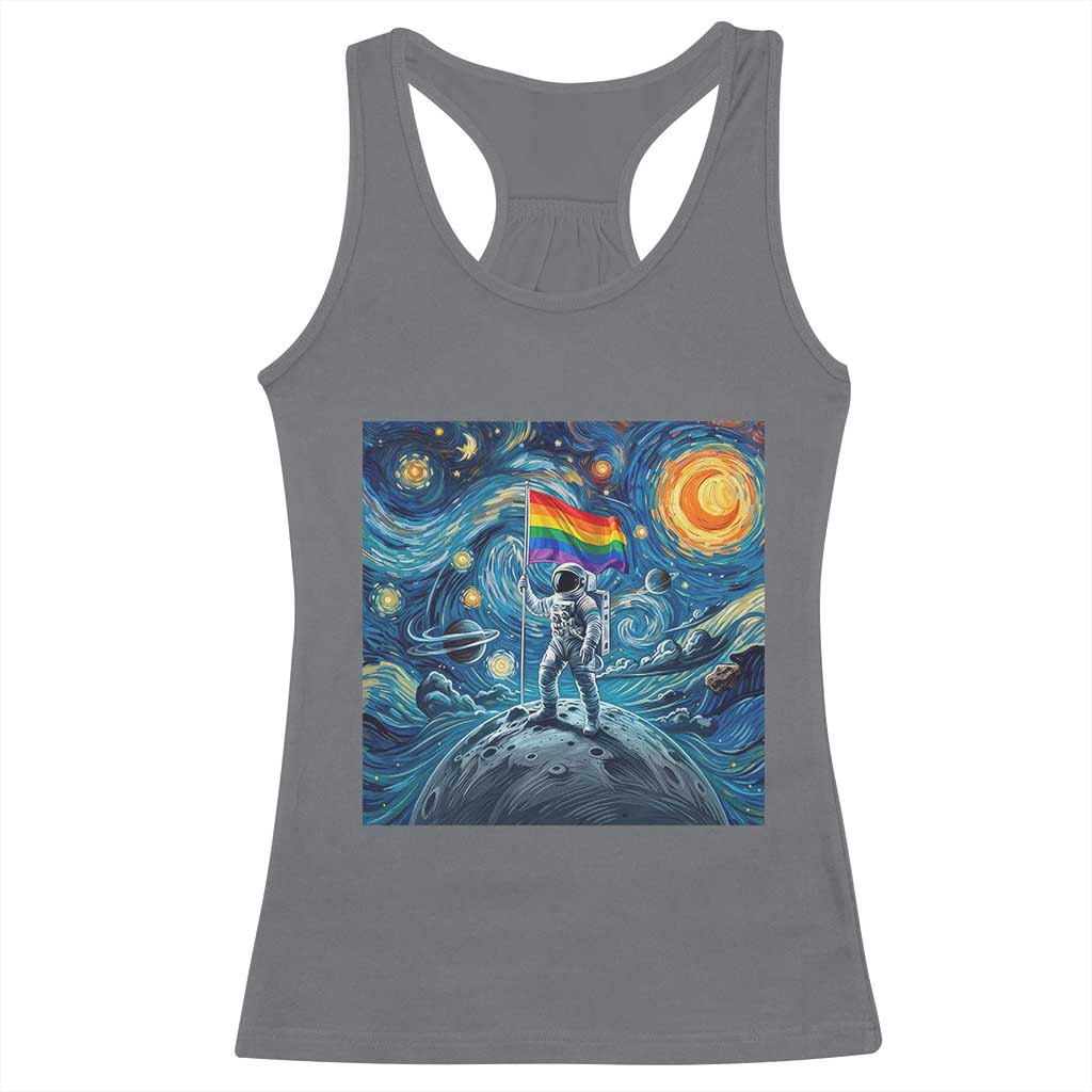LGBTQ Rainbow Moon Astronaut Racerback Tank Top Starry Night Graphic