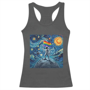 LGBTQ Rainbow Moon Astronaut Racerback Tank Top Starry Night Graphic