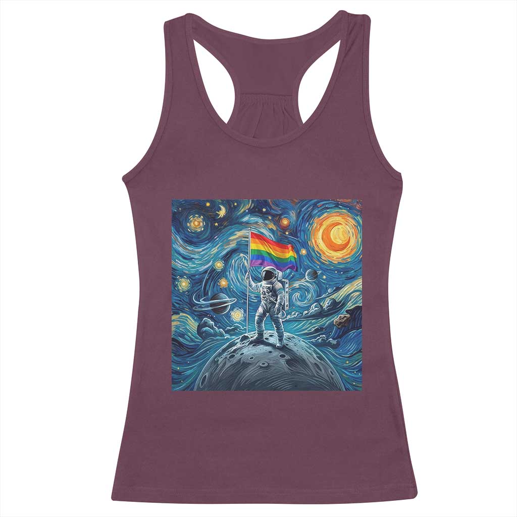 LGBTQ Rainbow Moon Astronaut Racerback Tank Top Starry Night Graphic
