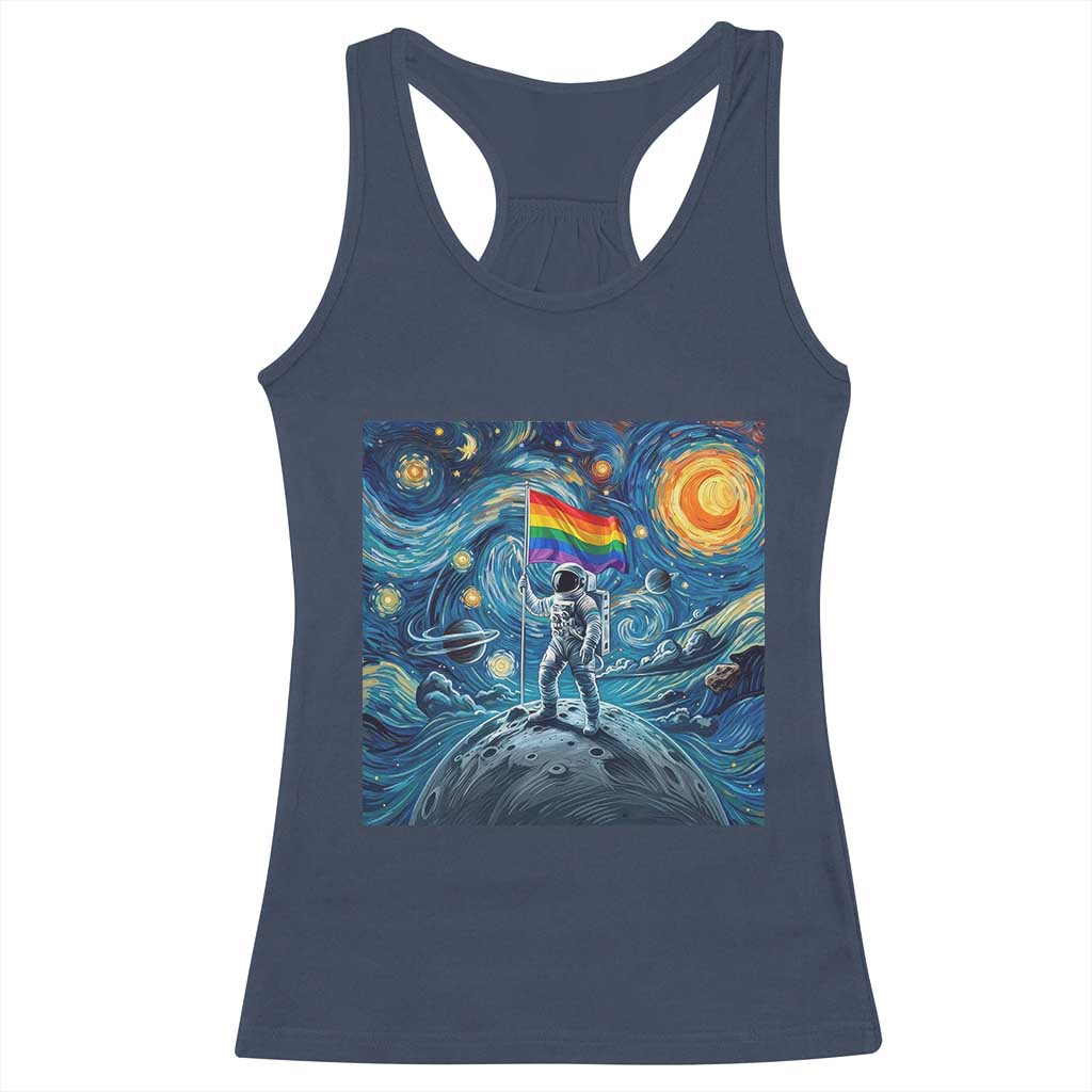 LGBTQ Rainbow Moon Astronaut Racerback Tank Top Starry Night Graphic