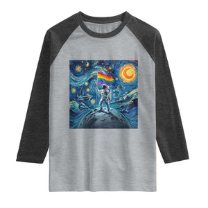 LGBTQ Rainbow Moon Astronaut Raglan Shirt Starry Night Graphic TS12 Heather Gray Heather Charcoal Print Your Wear