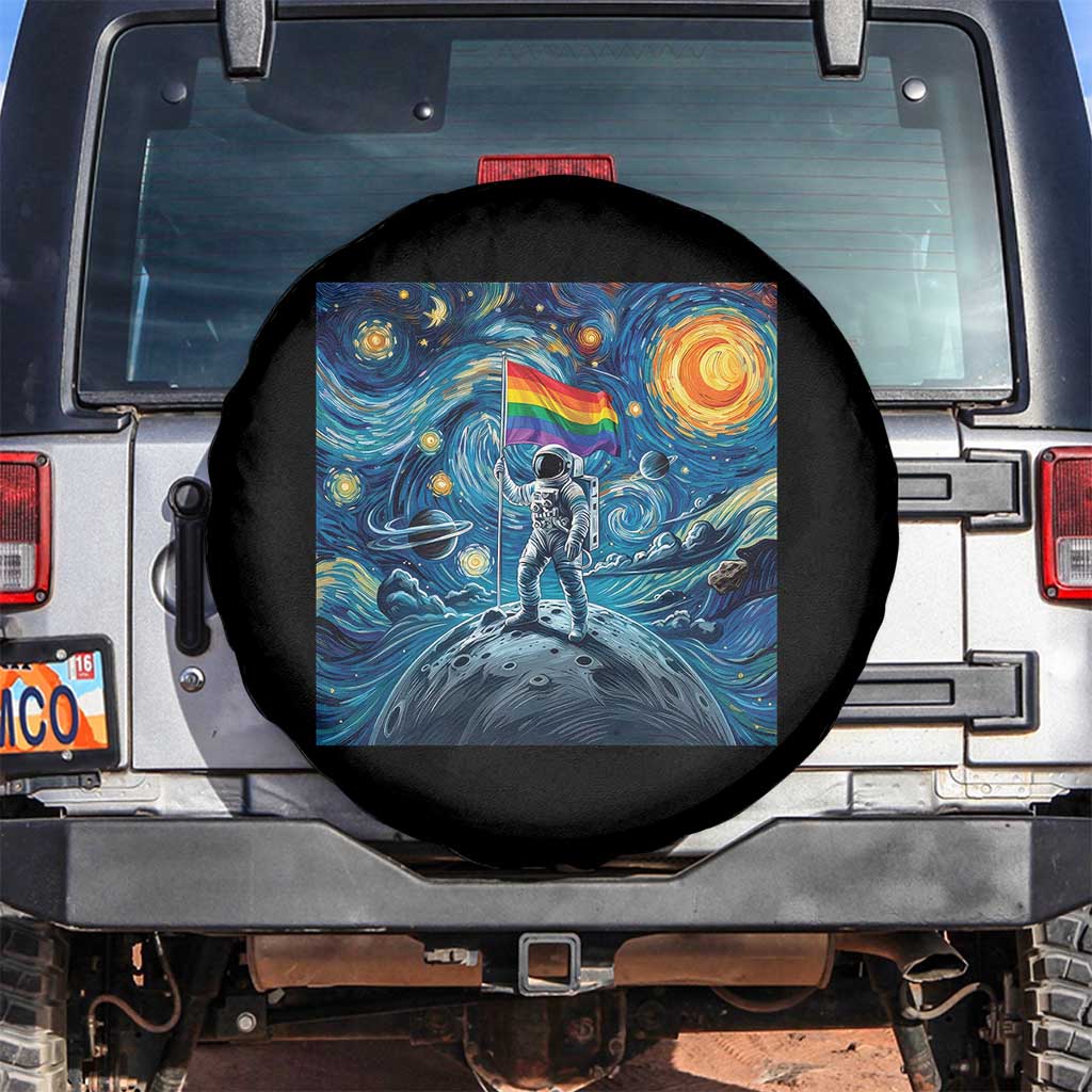 LGBTQ Rainbow Moon Astronaut Spare Tire Cover Starry Night Graphic TS12 No hole Black Print Your Wear