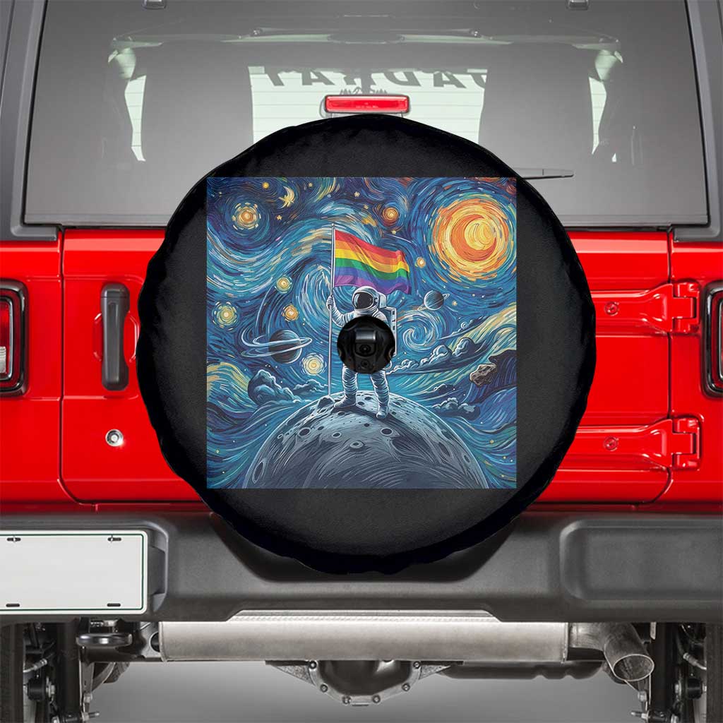 LGBTQ Rainbow Moon Astronaut Spare Tire Cover Starry Night Graphic TS12 Black Print Your Wear