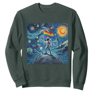 LGBTQ Rainbow Moon Astronaut Sweatshirt Starry Night Graphic TS12 Dark Forest Green Print Your Wear