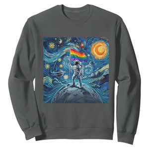 LGBTQ Rainbow Moon Astronaut Sweatshirt Starry Night Graphic TS12 Dark Heather Print Your Wear