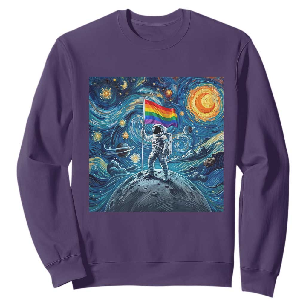 LGBTQ Rainbow Moon Astronaut Sweatshirt Starry Night Graphic TS12 Purple Print Your Wear
