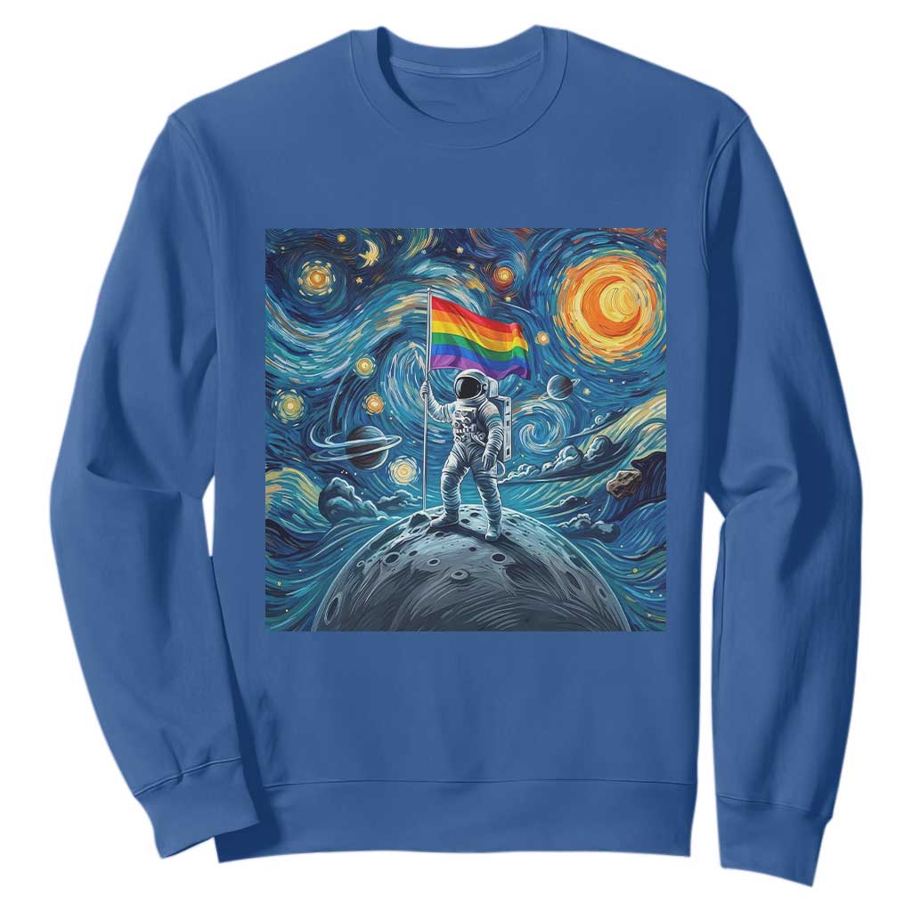 LGBTQ Rainbow Moon Astronaut Sweatshirt Starry Night Graphic TS12 Royal Blue Print Your Wear