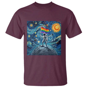 LGBTQ Rainbow Moon Astronaut T Shirt Starry Night Graphic TS12 Maroon Print Your Wear