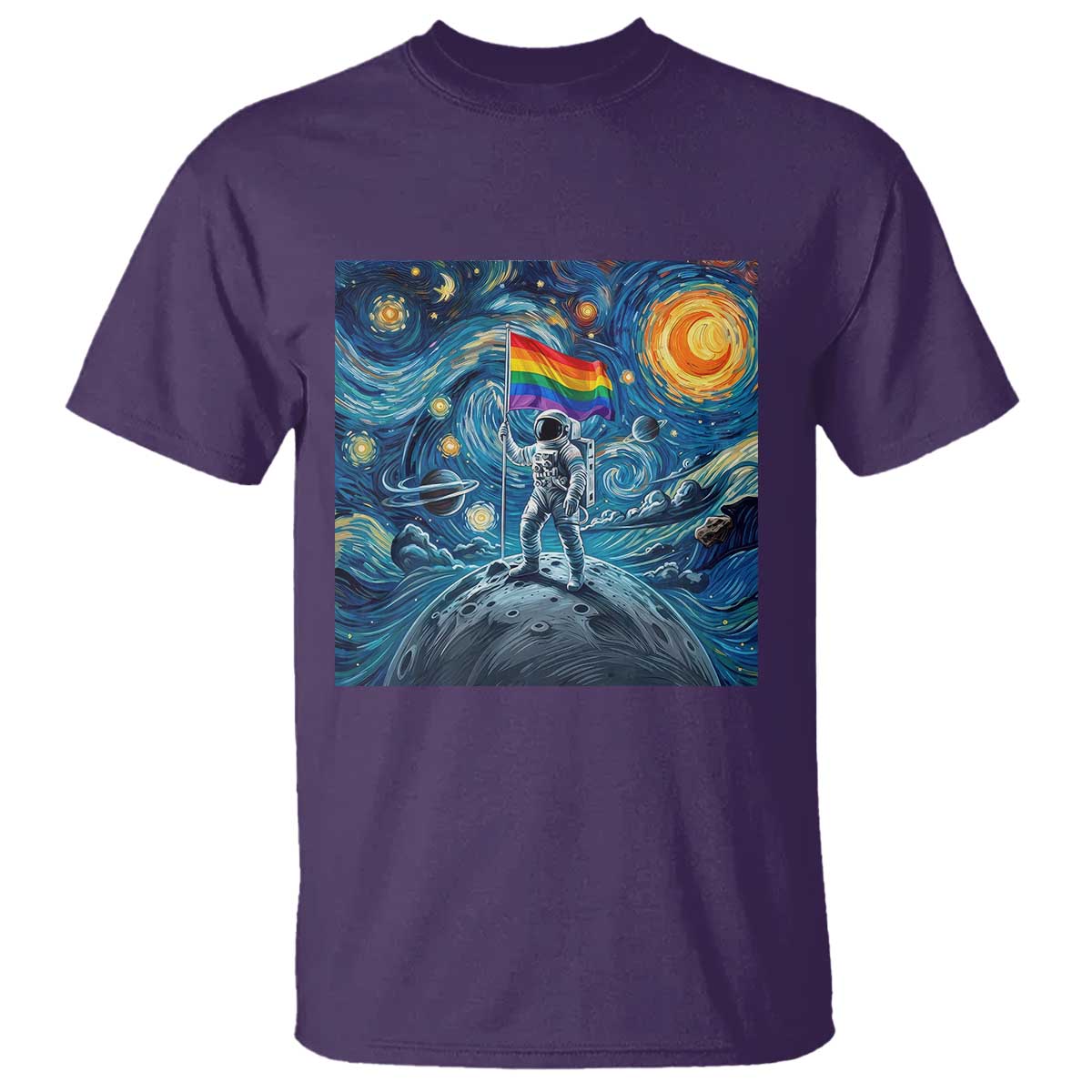 LGBTQ Rainbow Moon Astronaut T Shirt Starry Night Graphic TS12 Purple Print Your Wear
