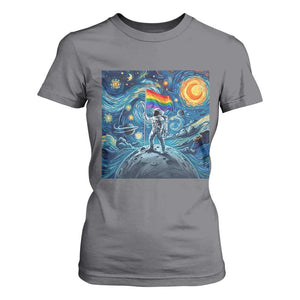 LGBTQ Rainbow Moon Astronaut T Shirt For Women Starry Night Graphic TS12 Charcoal Print Your Wear