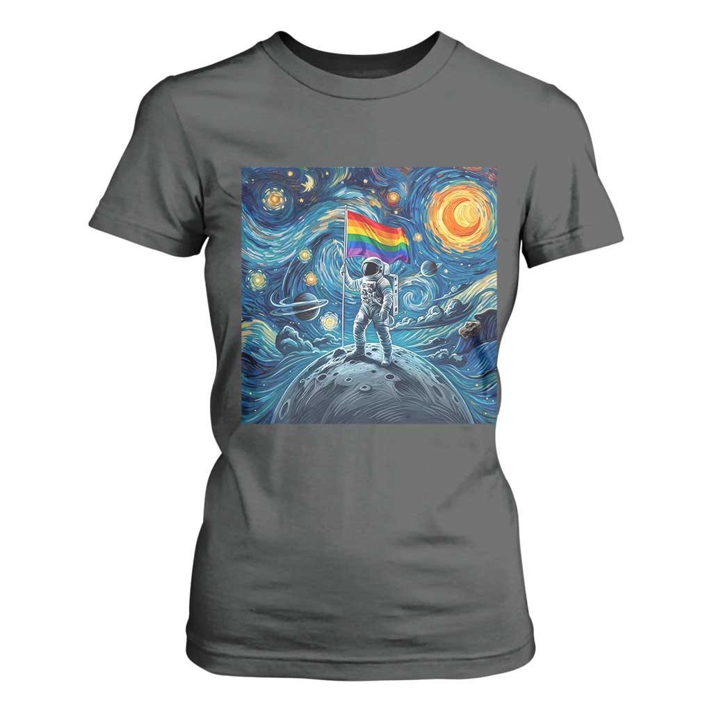LGBTQ Rainbow Moon Astronaut T Shirt For Women Starry Night Graphic TS12 Dark Heather Print Your Wear