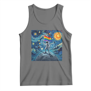 LGBTQ Rainbow Moon Astronaut Tank Top Starry Night Graphic TS12 Black Heather Print Your Wear