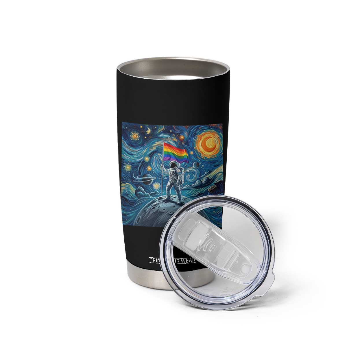 LGBTQ Rainbow Moon Astronaut Tumbler Cup Starry Night Graphic TS12 Print Your Wear