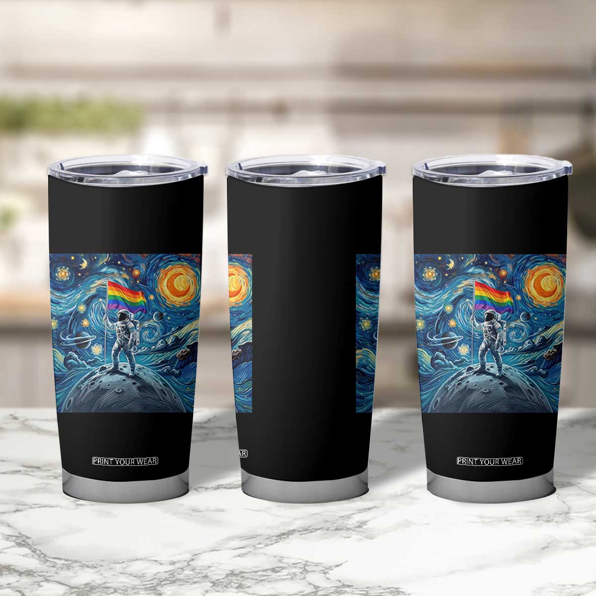 LGBTQ Rainbow Moon Astronaut Tumbler Cup Starry Night Graphic TS12 Print Your Wear