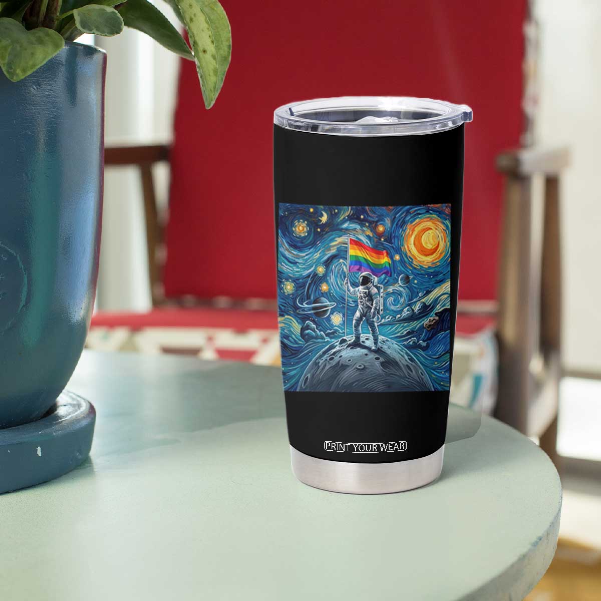 LGBTQ Rainbow Moon Astronaut Tumbler Cup Starry Night Graphic TS12 Print Your Wear