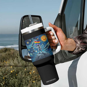 LGBTQ Rainbow Moon Astronaut Tumbler With Handle Starry Night Graphic