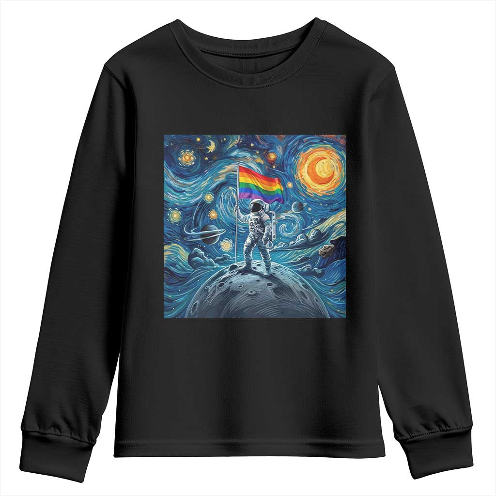 LGBTQ Rainbow Moon Astronaut Youth Sweatshirt Starry Night Graphic TS12 Black Print Your Wear