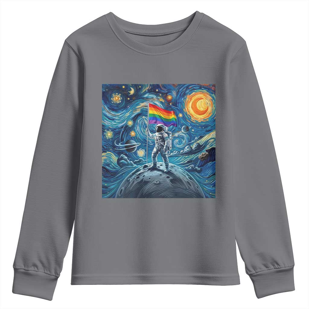 LGBTQ Rainbow Moon Astronaut Youth Sweatshirt Starry Night Graphic TS12 Charcoal Print Your Wear