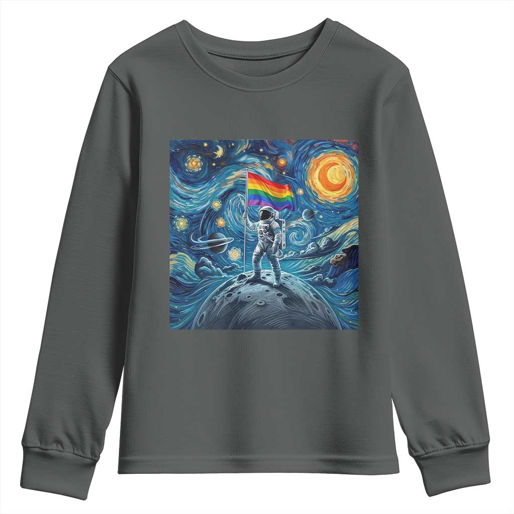LGBTQ Rainbow Moon Astronaut Youth Sweatshirt Starry Night Graphic TS12 Dark Heather Print Your Wear
