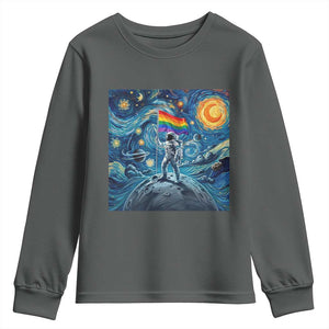 LGBTQ Rainbow Moon Astronaut Youth Sweatshirt Starry Night Graphic TS12 Dark Heather Print Your Wear