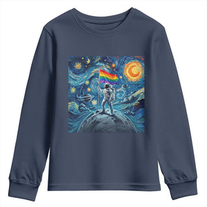 LGBTQ Rainbow Moon Astronaut Youth Sweatshirt Starry Night Graphic TS12 Navy Print Your Wear