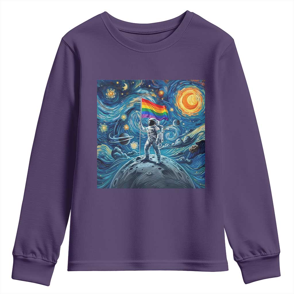 LGBTQ Rainbow Moon Astronaut Youth Sweatshirt Starry Night Graphic TS12 Purple Print Your Wear