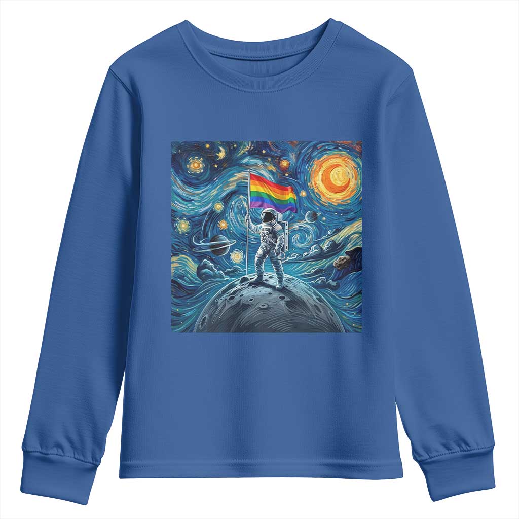 LGBTQ Rainbow Moon Astronaut Youth Sweatshirt Starry Night Graphic TS12 Royal Blue Print Your Wear